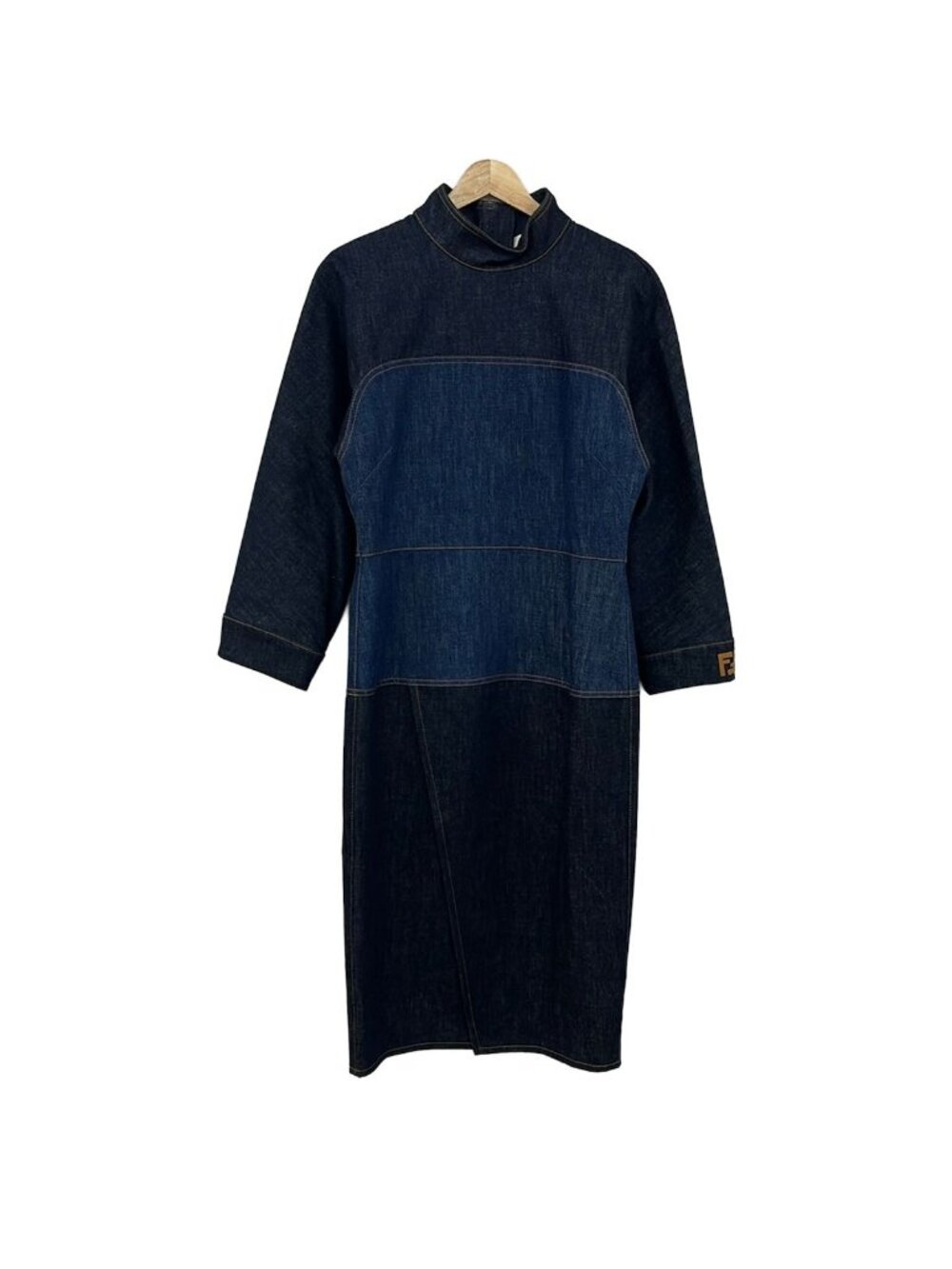 Fendi Dress US 6 Navy High Neck Long Sleeve Denim